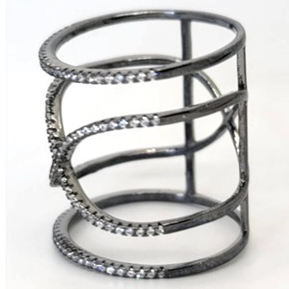 Micro-pave set round CZ in Black Rhodium on Sterling Silver Unity Ring - Picture 9 of 10
